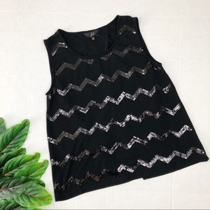Jack by BB Dakota Black Sequin Split Back Top